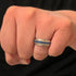 Men's 8mm Brushed Titanium Steel Blue Sapphire CZ Comfort-Fit Wedding Band